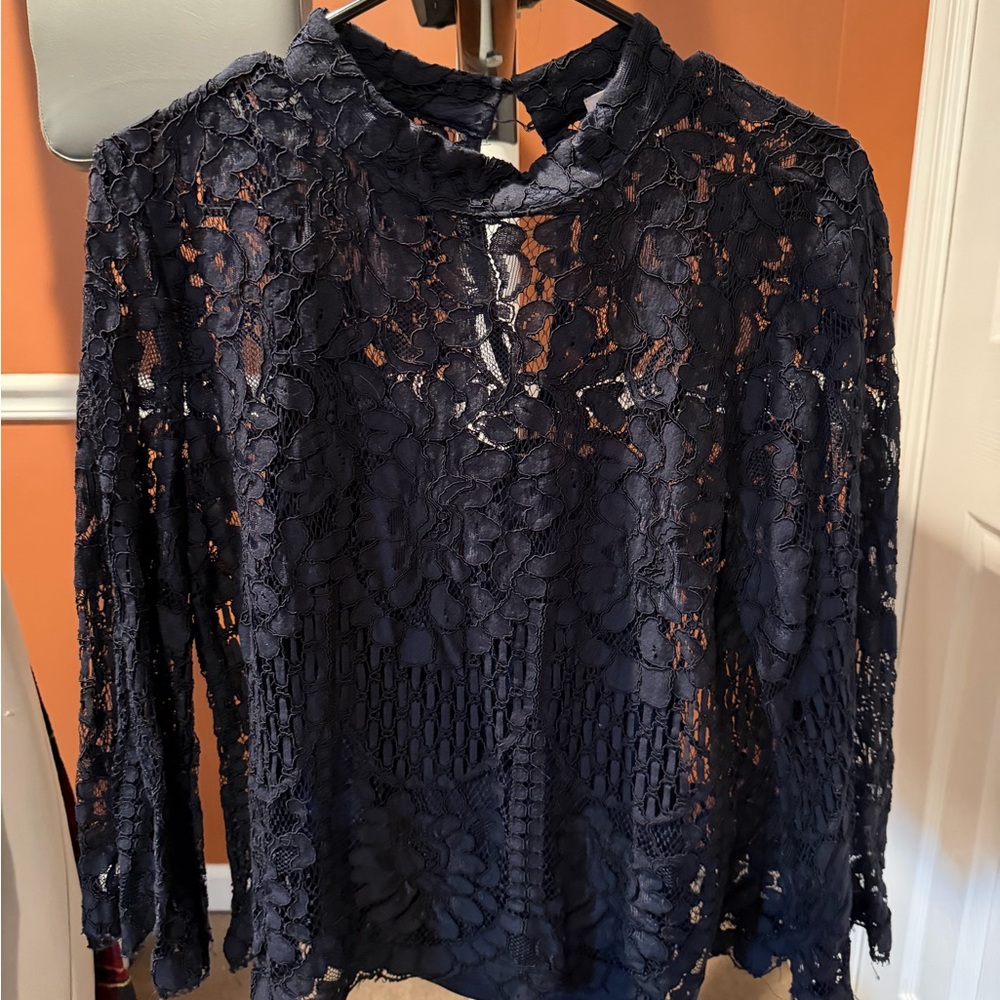 Chelsea28 Navy Lace Blouse